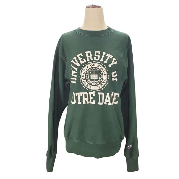Champion Reverse Weave University of Notre Dame Sweatshirt Green - Men's Small - Picture 1 of 7